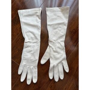 Vintage White cream Leather Opera Length Long Formal Evening Gloves  12in